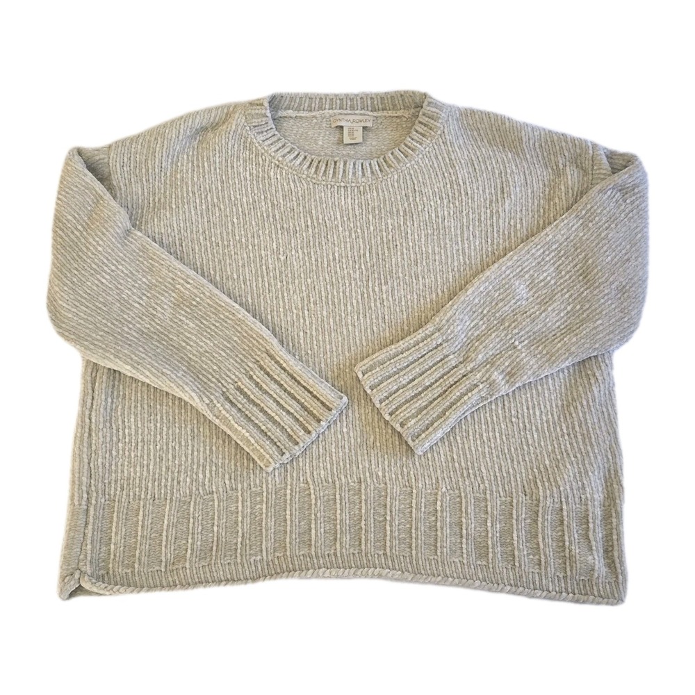 Cynthia Rowley Chenille Knit Sweater Cream Chunky‎ Cozy Plush Long Sleeve XL
